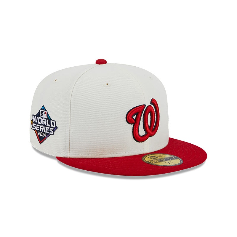 Washington Nationals 2019 WORLD SERIES Exclusive New Era RETRO 59FIFTY Fitted Hat – Chrome/Red 6 7/8