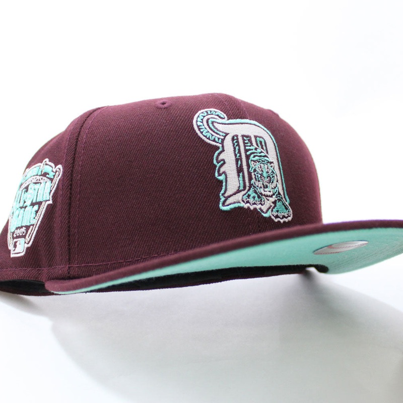 Detroit Tigers 2005 All-Star Game New Era 59Fifty Fitted Hat (Glow in the Dark Maroon Mint Under Brim) 7