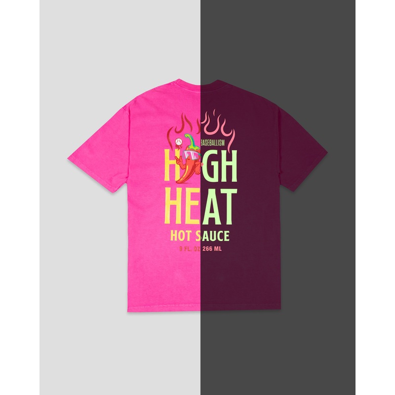 High Heat Hot Sauce Glow in the Dark Relaxed Fit T-Shirt (Hot Pink) Small