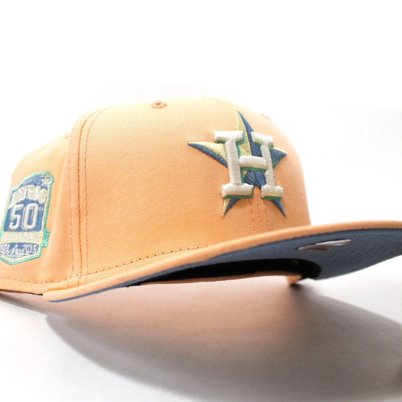 Houston Astros 50th Anniversary New Era 59Fifty Fitted Hat (Glow in the Dark Peach Sky Blue Under Brim) 7