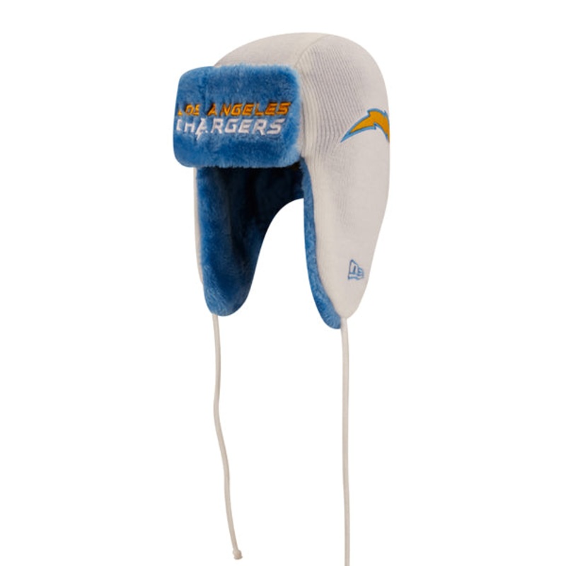 Los Angeles Chargers New Era NFL Helmet Head Trapper Knit Hat – White/Sky