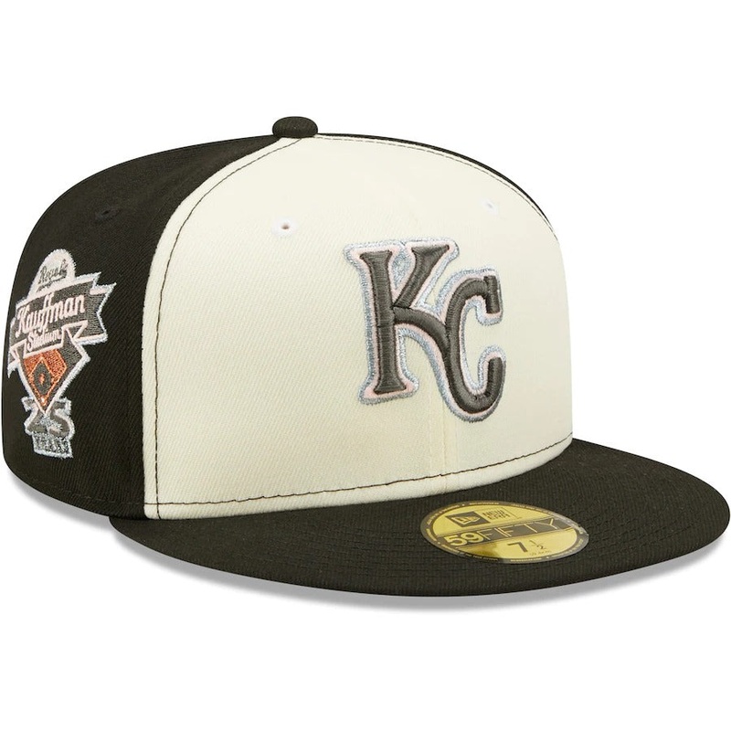 New Era Kansas City Royals Cream/Black Kauffman Stadium 25th Anniversary Pink Undervisor 59FIFTY Fitted Hat