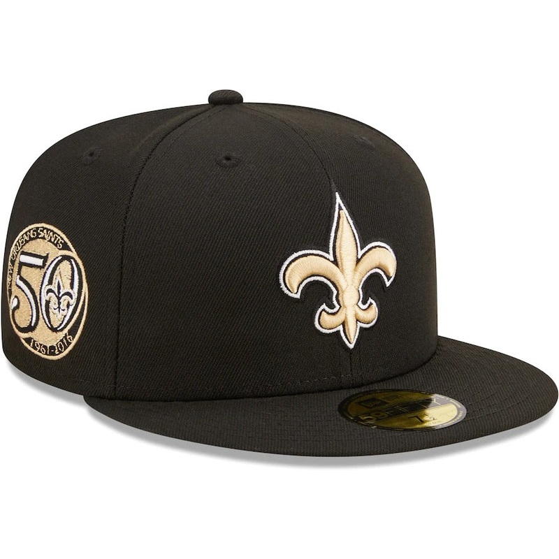 New Era New Orleans Saints Black 50th Anniversary Patch Logo 59FIFTY Fitted Hat