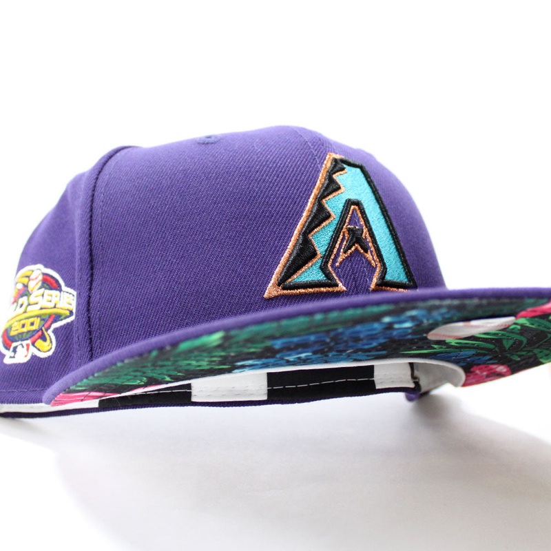 Arizona Diamondbacks 2001 World Series New Era 59Fifty Fitted Hat (Purple Floral Under Brim) 7