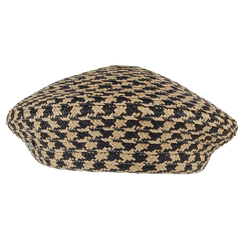 Betmar Hats Christine Houndstooth Summer Beret – Black-Natural Small/Medium