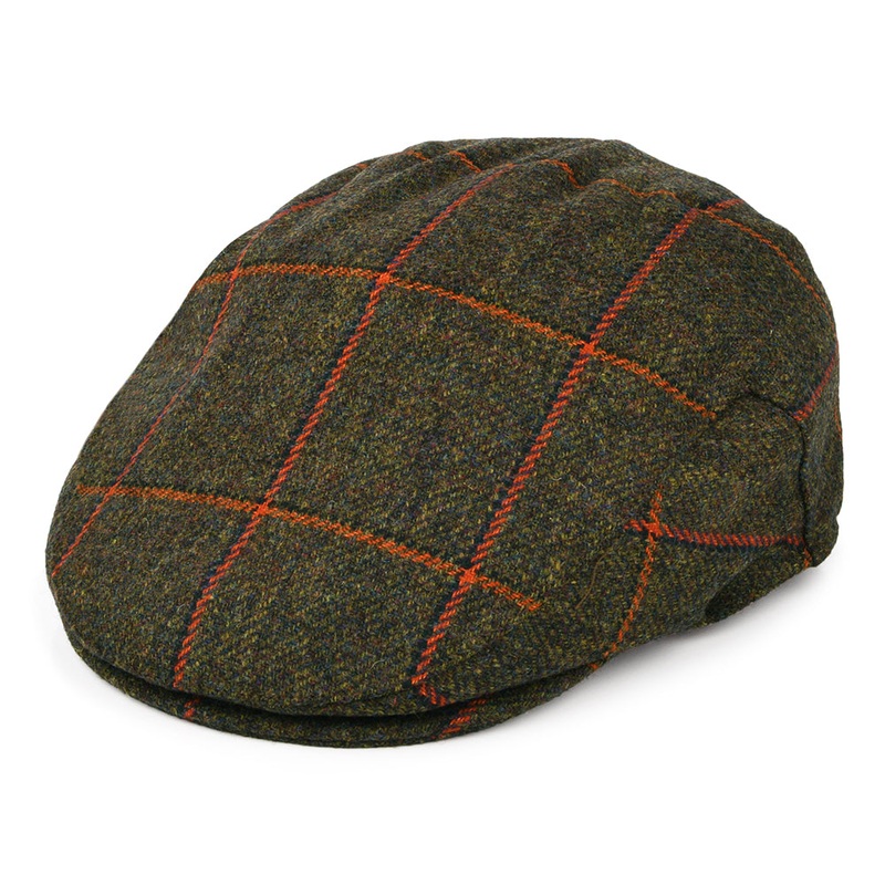 Failsworth Hats Windowpane Waterproof Flat Cap – Olive-Orange 55