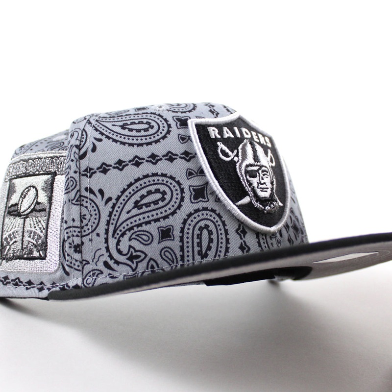 Las Vegas Raiders Super Bowl 50 New Era 59Fifty Fitted Hat (Paisley Gray Black Gray Under Brim) 7