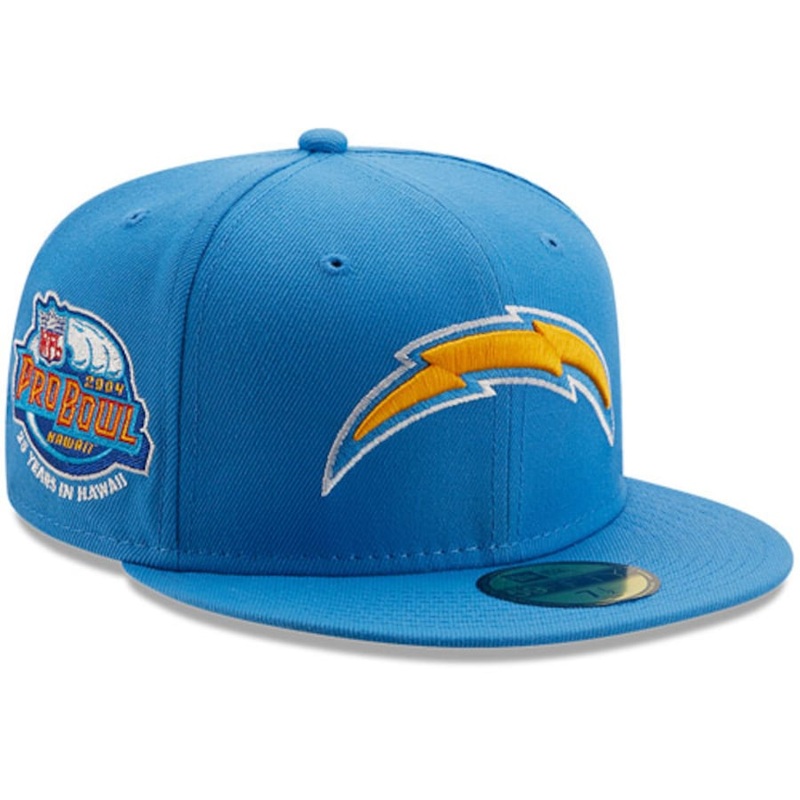 New Era Powder Blue Los Angeles Chargers 2004 Pro Bowl Patch Gold Undervisor 59FIFY Fitted Hat