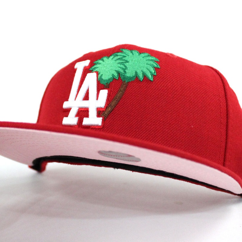Palm Tree Los Angeles Dodgers 60TH ANNIVERSARY New Era 59Fifty Fitted Hat (Red Pink Under Brim) 6 7/8