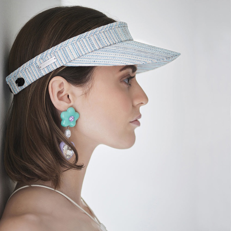 Seeberger Hats Cotton-Linen Sun Visor – Light Blue-Off White 1-Size