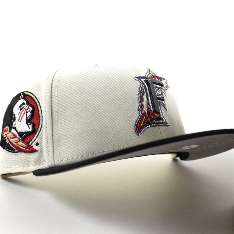 Florida Marlins x Florida State University Seminoles New Era 59Fifty Fitted Hat (Chrome White Black Gray Under brim) 7