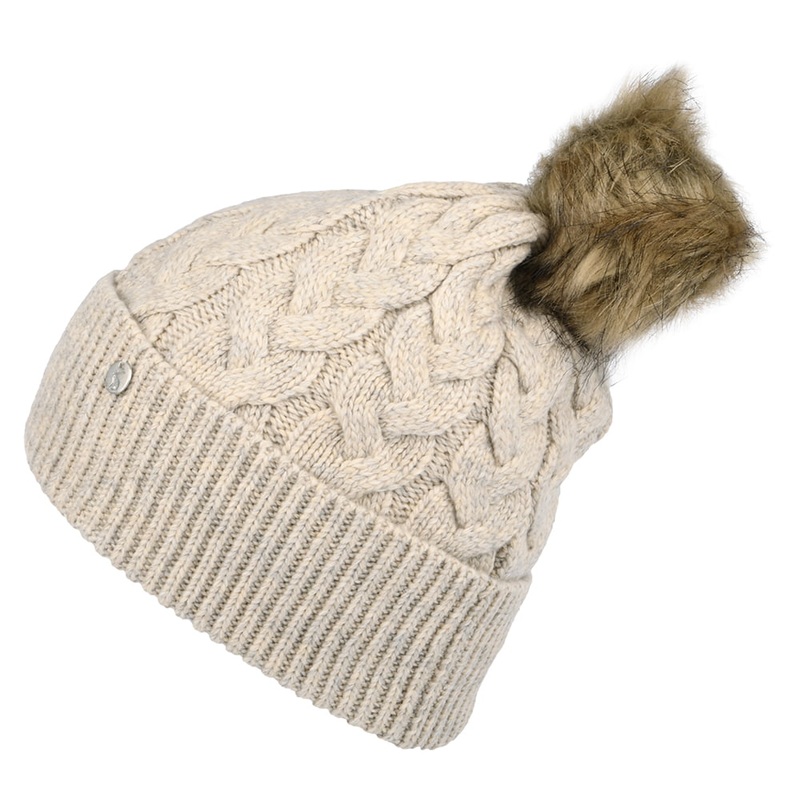 Joules Hats Elena Cable Knit Faux Fur Pom Bobble Hat – Cream 1-Size