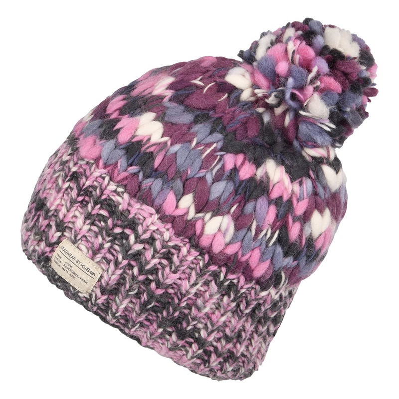 Kusan Uneven Yarn Bobble Hat – Pink-Purple 1-Size