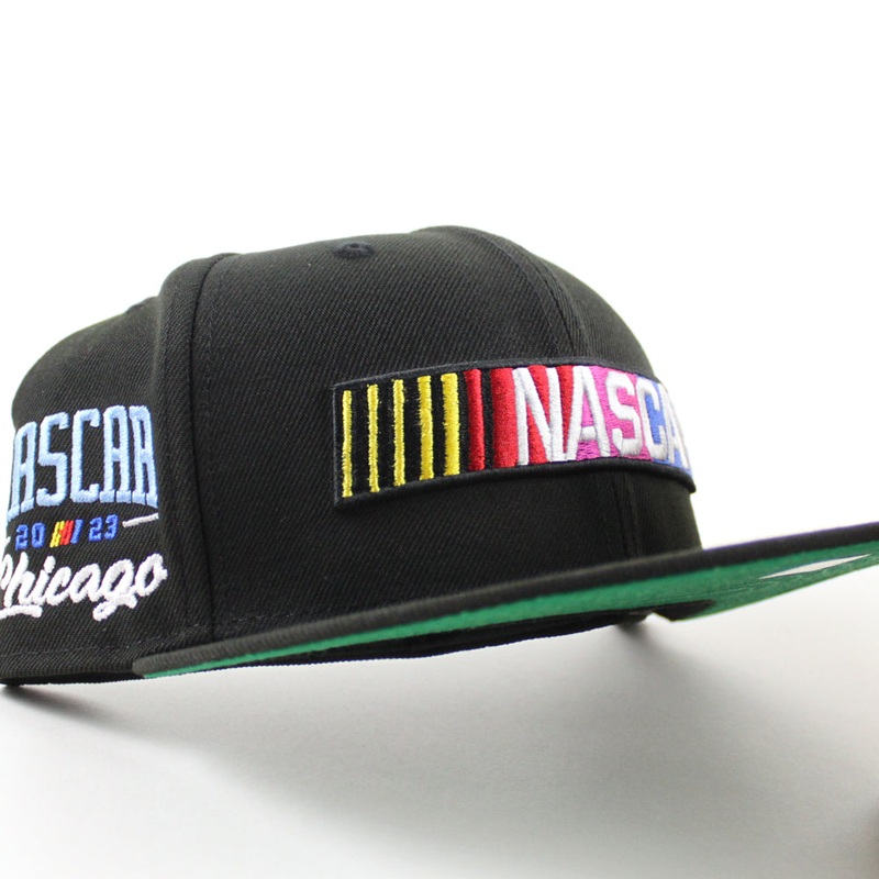 NASCAR Chicago 2023 Patch New Era 59FIFTY Custom Fitted Hats (Black Green Under Brim) 6 7/8