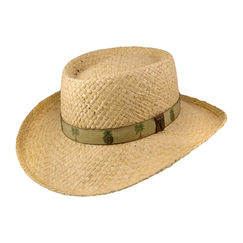 Scala Hats Raffia Gambler Hat with Palm & Pineapple Band – Natural M