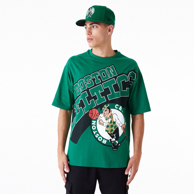Boston Celtics NBA Large Wordmark Oversized Green Tee S