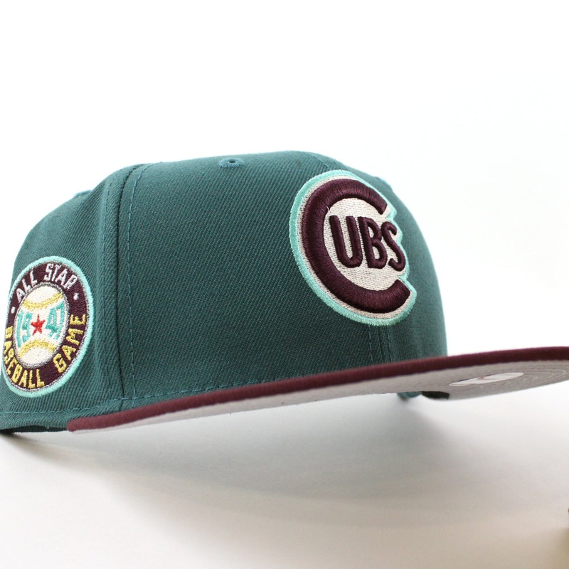 Chicago Cubs 1947 All Star Game New Era 59Fifty Fitted Hat (Pine Green Maroon Gray Under Brim) 7