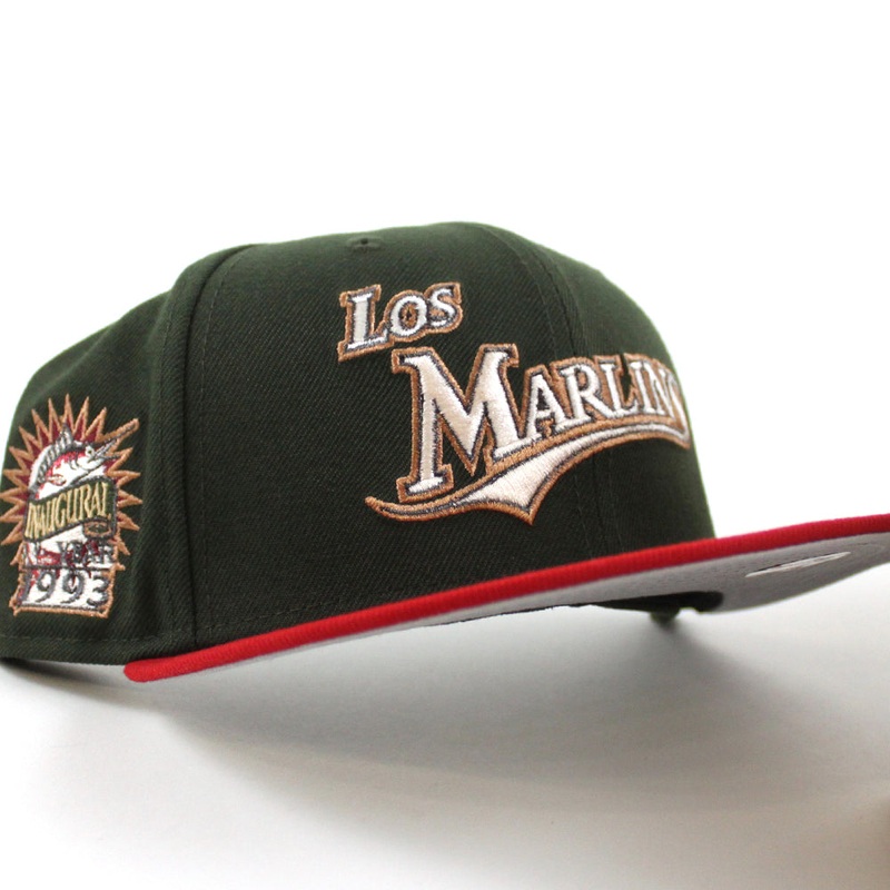 Los Florida Marlins 1993 Inaugural Season New Era 59Fifty Fitted Hat (SeaWeed Green Red Gray Under brim) 7