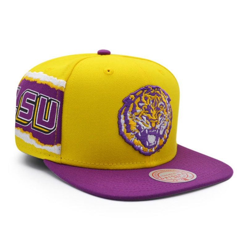 LSU Tigers NCAA Mitchell & Ness JUMBOTRON Snapback Hat – Yellow/Purple