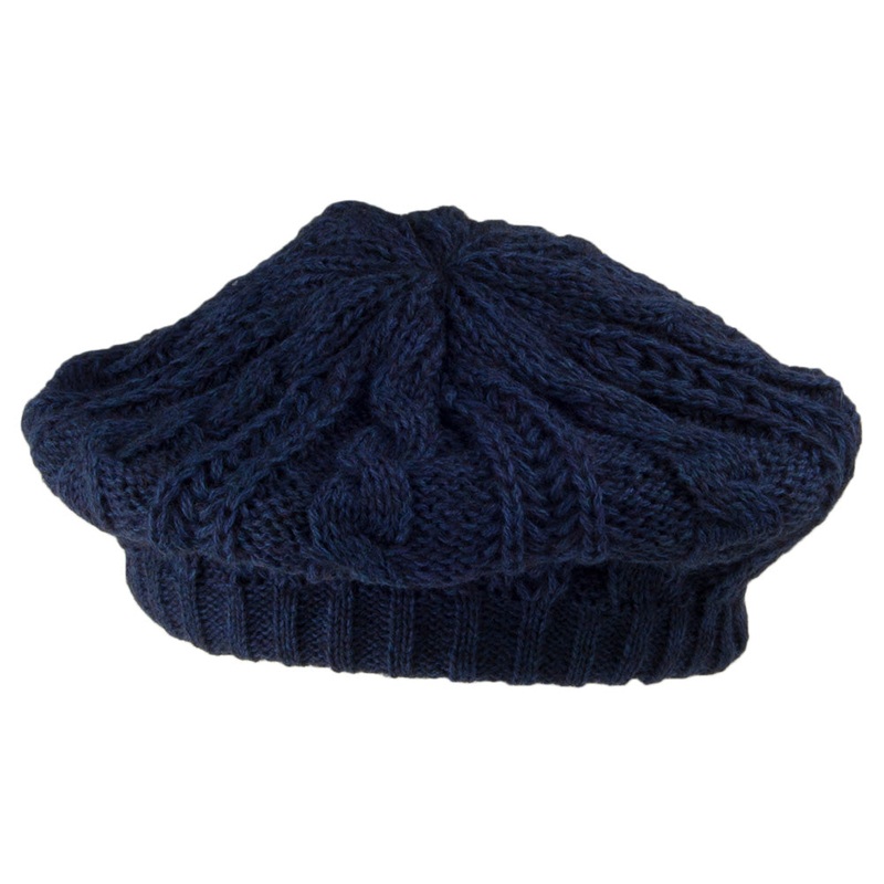 Whiteley Hats Cable Knit Beret – Navy Blue 1-Size