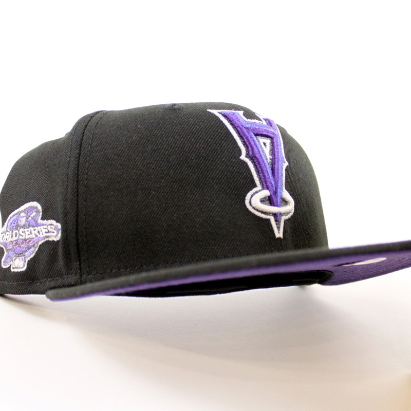 Anaheim Angels 2002 World Series New Era 59Fifty Fitted Hat (Black Purple Under Brim) 7