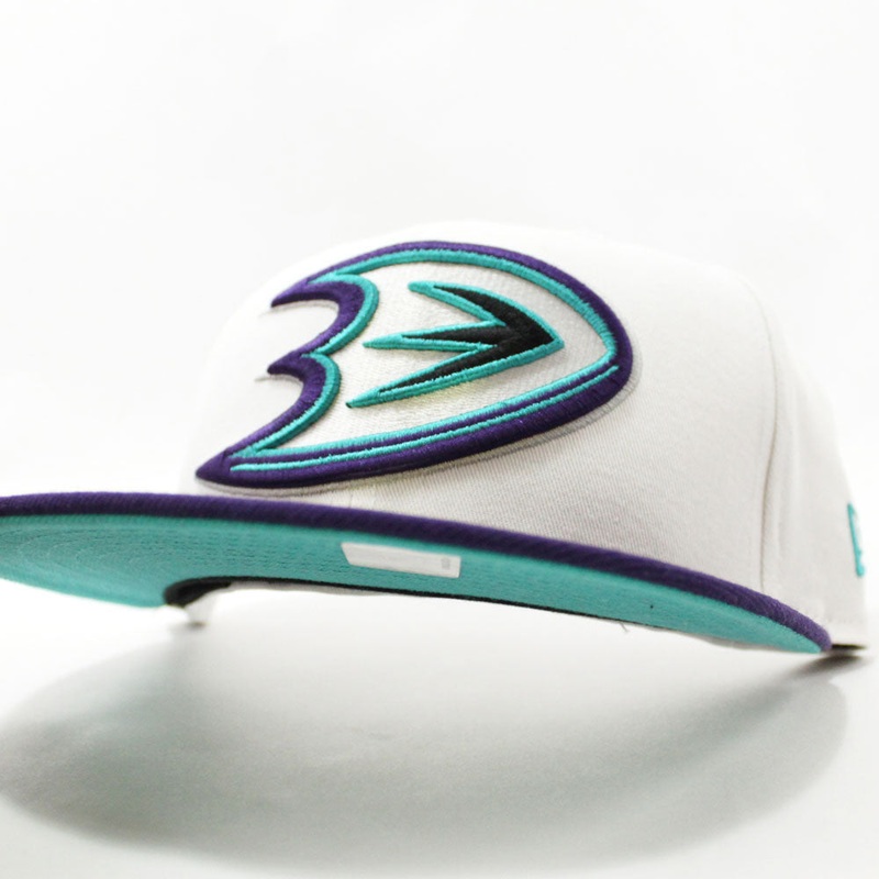 Anaheim Ducks New Era 59FIFTY Fitted Hat (White Purple Teal Under Brim) 7 1/8