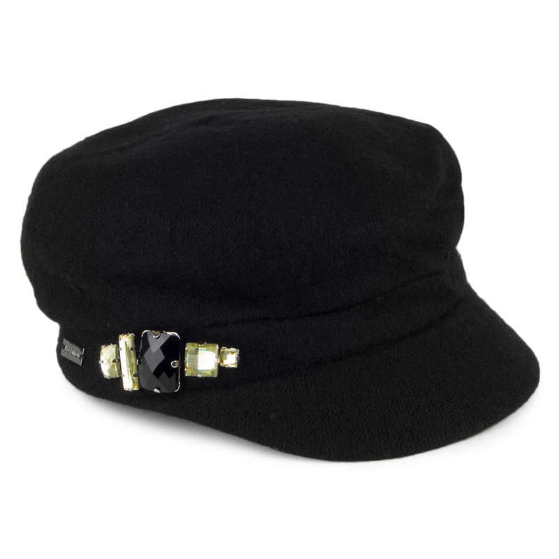 Betmar Hats Rhinestone Baker Boy Cap – Black 1-Size