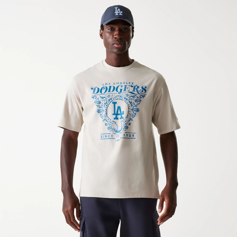 LA Dodgers MLB Floral Graphic Cream Oversized T-Shirt XS