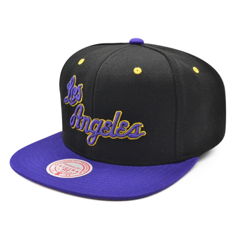 Los Angeles Lakers Mitchell & Ness RELOAD Snapback NBA Hat – Black/Purple/Yellow Bottom