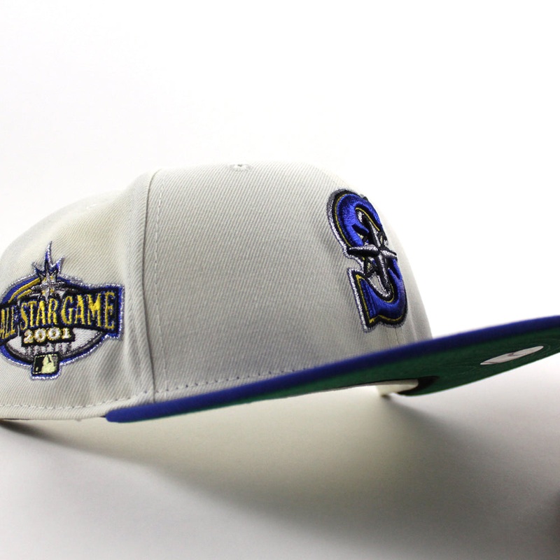 Seattle Mariners 2001 All Star Game New Era 59Fifty Fitted Hat (Chrome White Royal Blue Green Under Brim) 7