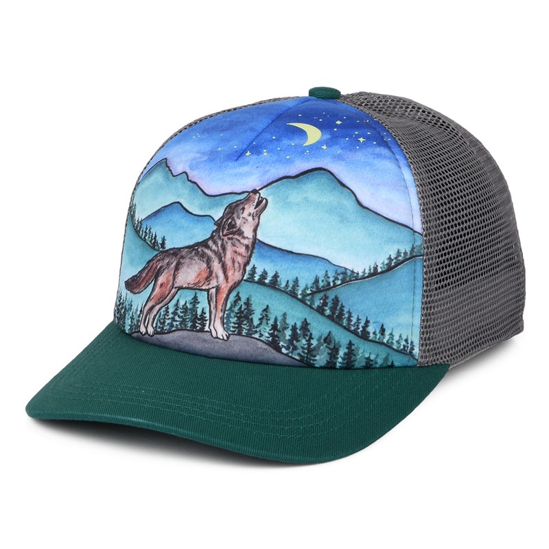 Sunday Afternoons Hats Kids Artist Series Lone Wolf Trucker Cap – Teal-Multi CHILD ADJ.