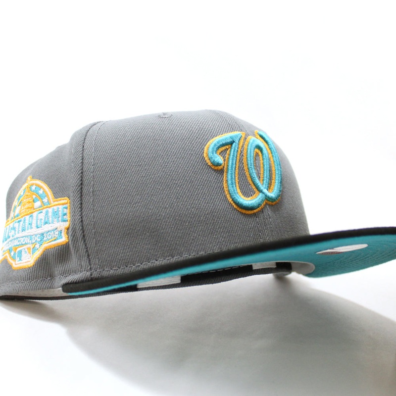 Washington Nationals 2018 AllStar Game New Era 59Fifty Fitted Hat (Glow in the Dark Storm Gray Black Visor Teal Under Brim) 6 7/8