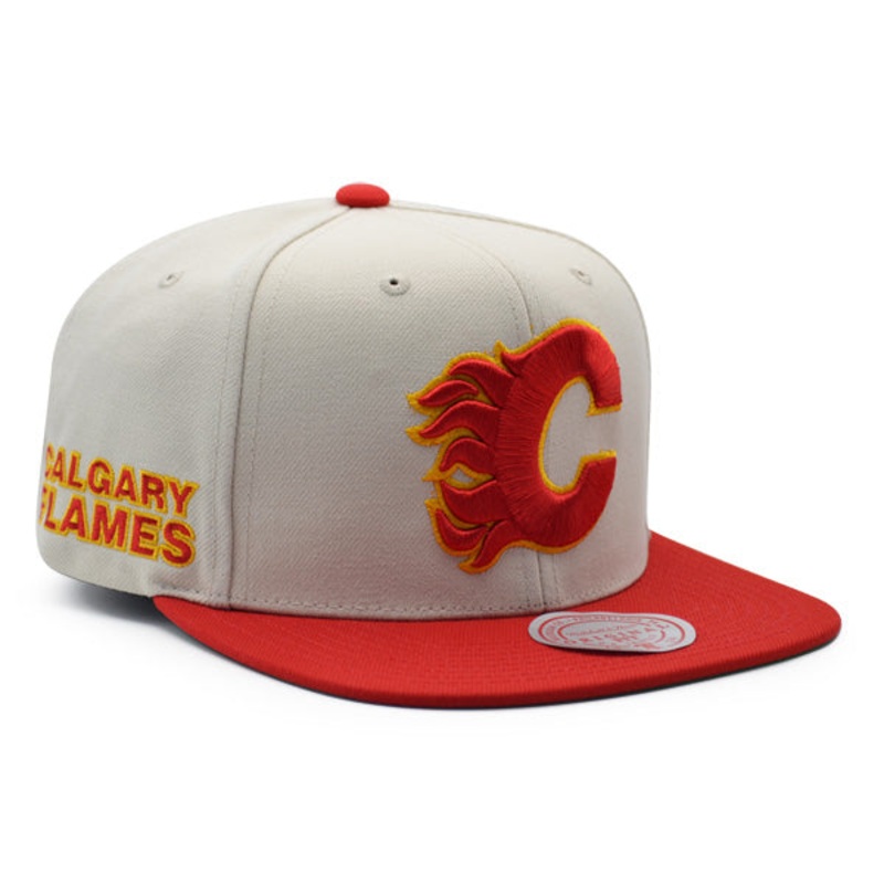 Calgary Flames Mitchell & Ness NHL CHROME TIME Snapback Adjustable Hat – Chrome/Red