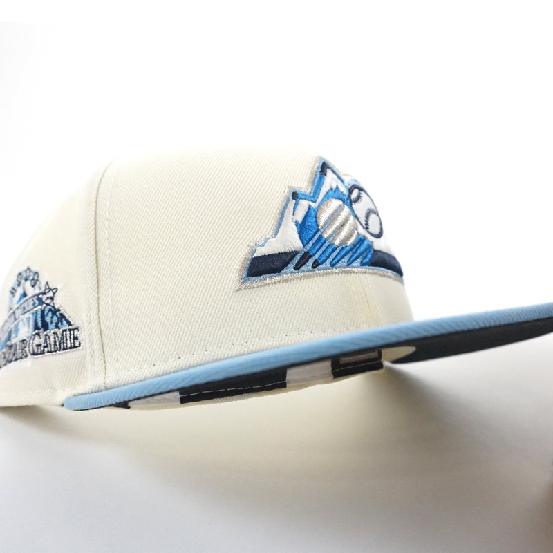 Colorado Rockies 1998 All Star Game New Era 59Fifty Fitted Hat (GITD Chrome White Sky Navy Under Brim) 7