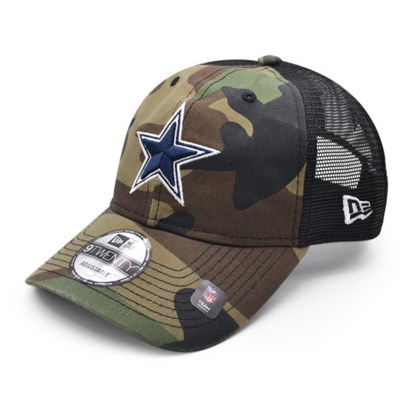 Dallas Cowboys New Era NFL CAMO TRUCKER Mesh 9Twenty Snapback Hat – Woodland Camo