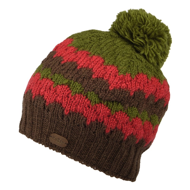 Kusan Stripe Bobble Hat – Brown-Green 1-Size