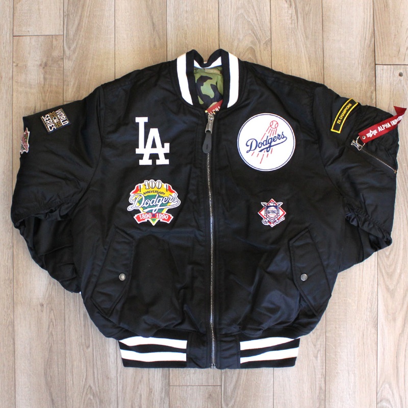 New Era Cap X Alpha Industries Collab MA-1M LOS ANGELES DODGERS Nylon Bomber Jacket (Black Camo) M