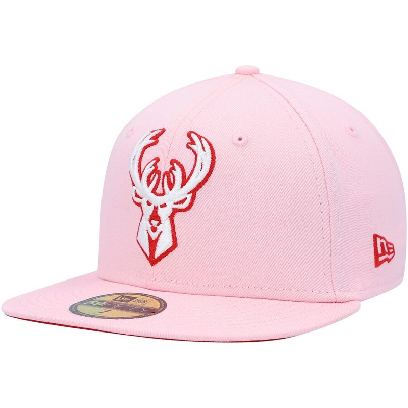 New Era Milwaukee Bucks Pink/Red Candy Cane 59FIFTY Fitted Hat