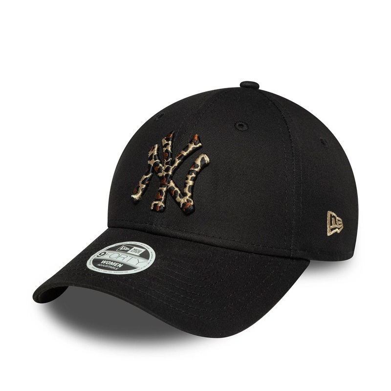 New York Yankees Womens MLB Leopard Infill Black 9FORTY Adjustable Cap OSFM