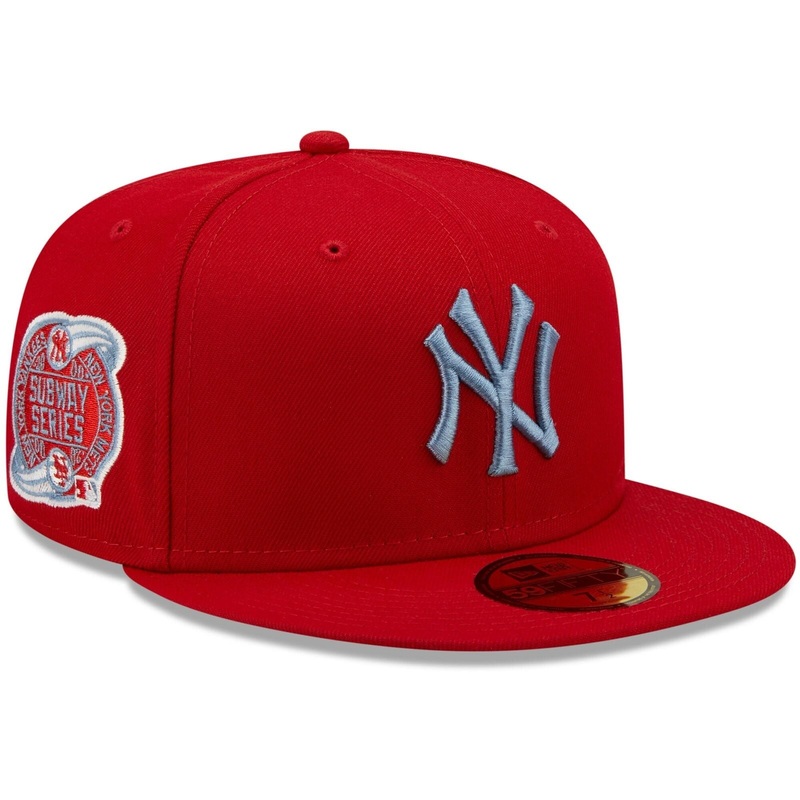 New Era New York Yankees Scarlet Red Subway Series Blue Undervisor 59FIFTY Fitted Hat