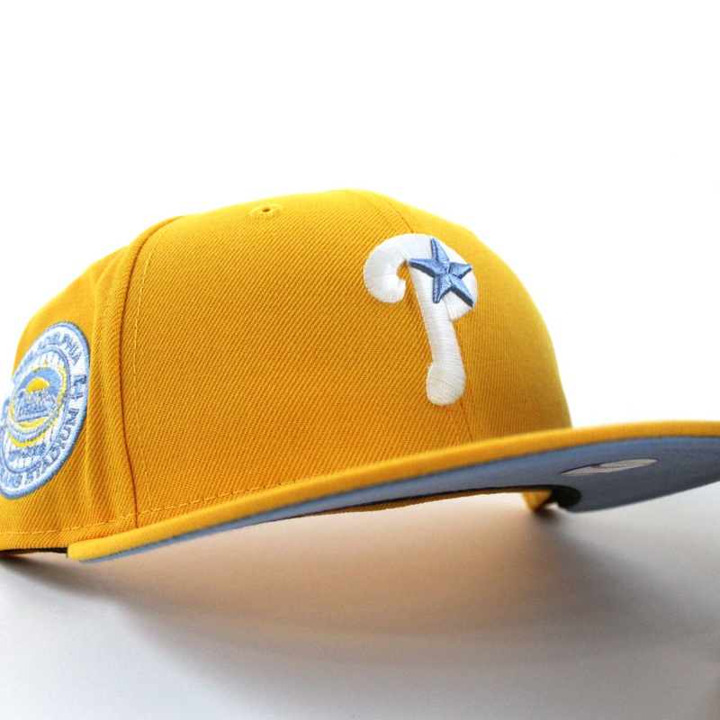 Philadelphia Phillies 1971-2003 VETERANS STADIUM 59Fifty New Era Fitted Hats (Yellow Sky Blue Under Brim) 6 7/8