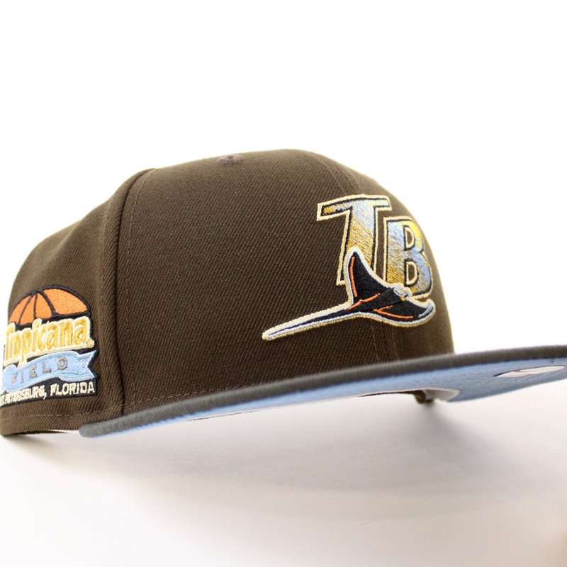 Tampa Bay Devil Rays TROPICANA FIELD New Era 59Fifty Fitted Hat (Walnut Pewter Sky Blue UnderBrim) 7