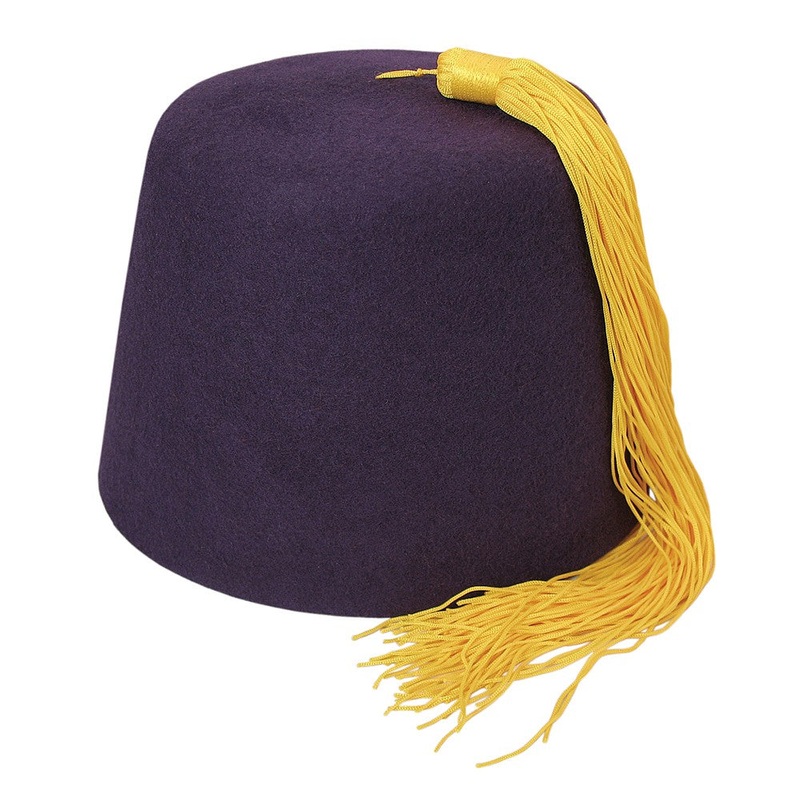Village Hats Purple Fez with Gold Tassel S