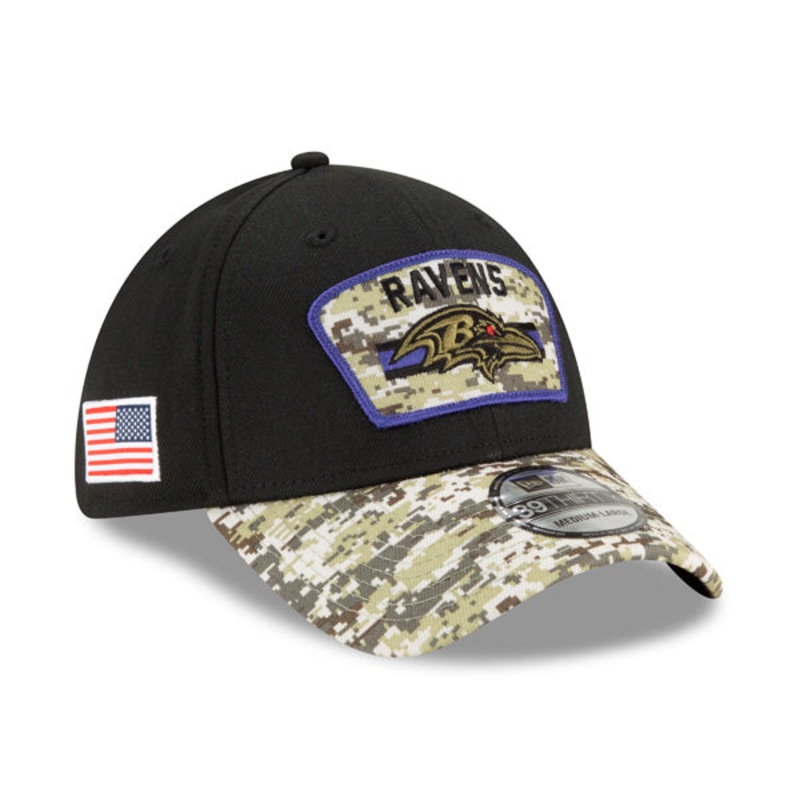 Baltimore Ravens New Era 2021 Salute To Service 39THIRTY Flex Hat – Black/Camo L/XL