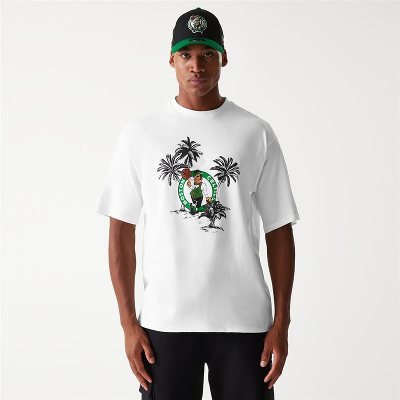 Boston Celtics NBA Palm Tree Open Oversized White Tee S