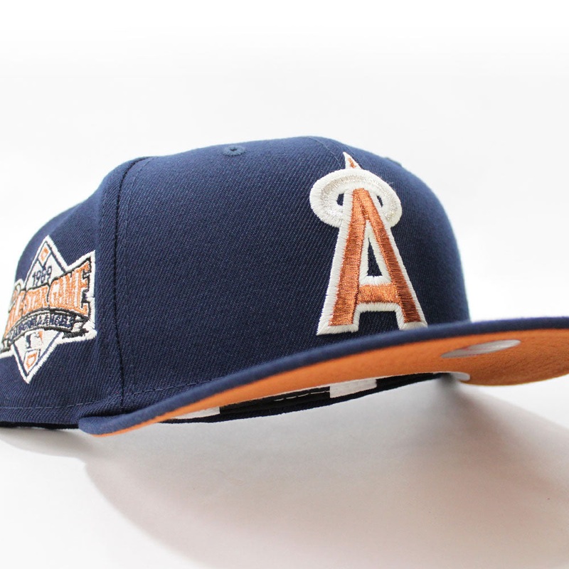 California Angels 1989 All-Star Game New Era 59Fifty Fitted Hat (Glow in the Dark Navy Copper Rust Under Brim) 7