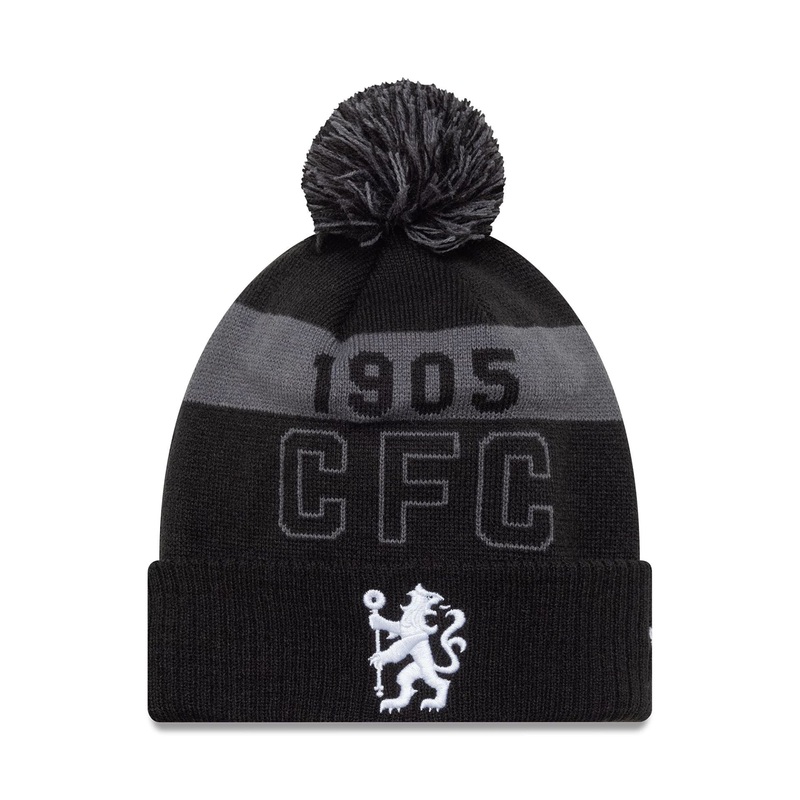 Chelsea FC Lion Crest Black Sport Knit Beanie Hat OSFM
