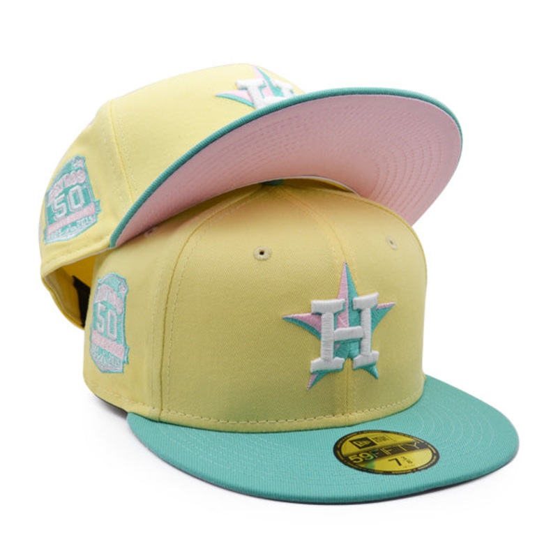 Houston Astros 50th Anniversary Exclusive New Era 59Fifty Fitted Hat  Soft Yellow/Mint/Pink Bottom 7 5/8