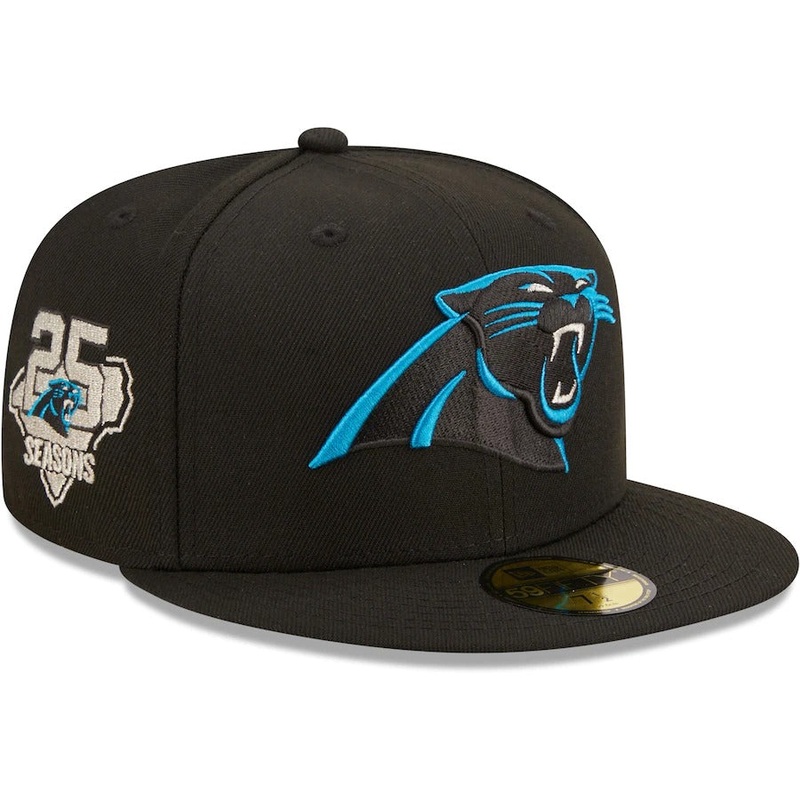 New Era Carolina Panthers Black 25th Anniversary Patch Logo 59FIFTY Fitted Hat