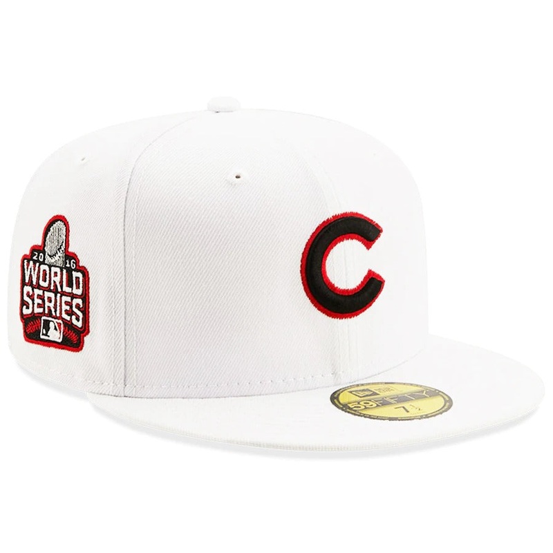 New Era Chicago Cubs White 2016 World Series Patch Red Undervisor 59FIFTY Fitted Hat